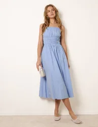 Ruched Binding Strappy Midi Dress - M / BLUE - female