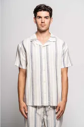 Overshirt misto lino uomo blu