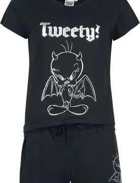 Schlafanzug - Tweety - S - für Damen - Größe S - schwarz - EMP exklusives Merchandise! - Frauen - female - Looney Tunes - FashionsVida