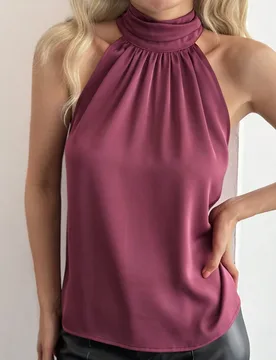 Top sin mangas de cuello alto holgado elegante color borgoña para mujer, para salir, brunch, cóctel, tops de verano S - Shein - FashionsVida
