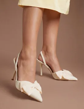 Women's Marianna Bow Detail High Heel Slingback Court Shoes in Off White Size: 4 - Off White - Size: 4 - Coast - FashionsVida