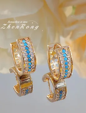 Foydjew Vintage Medieval Style Simulation Blue Turquoise Zircon Earrings U-shaped Design Gold Color Hoop Earrings - Aliexpress - FashionsVida