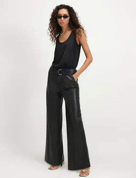 Leather Look Belted Wide Leg Trousers Black female - River Island - FashionsVida