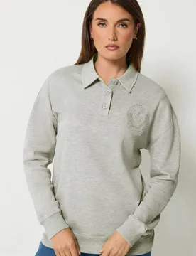 Women's Tall Embroidered Button Sweatshirt in Grey Size: 22-24 - Grey - Size: 22-24 - Long tall sally - FashionsVida