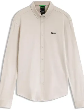 Camicia A Maniche Lunghe Motion 10263169 Green Light Beige XL - BOSS - FashionsVida