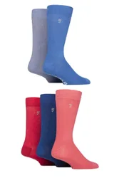 Mens 5 Pair Plain, Striped and Patterned Everyday Bamboo Socks Plain Purple / Grey / Peach 6-11 - Assorted - Size: 6-11 Mens