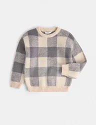 Checked Knitted Jumper Grey Mix male