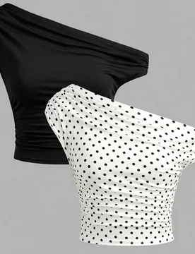 Conjunto de 2 piezas para niña adolescente: vestido de verano con lunares negros y blancos + camiseta de punto negro con cuello cuadrado, versátil p - Shein - FashionsVida