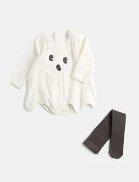 Halloween Ghost Bodysuit with Tights (0-24 Mths) White Mix unisex - M&S - FashionsVida