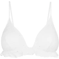 Top de bikini de triángulo con volante y tejido calado en color