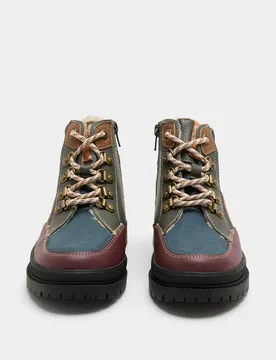 Kids' Colour Block Lace Up Hiker Boots (6 Small-4 Large) Navy Mix male - M&S - FashionsVida