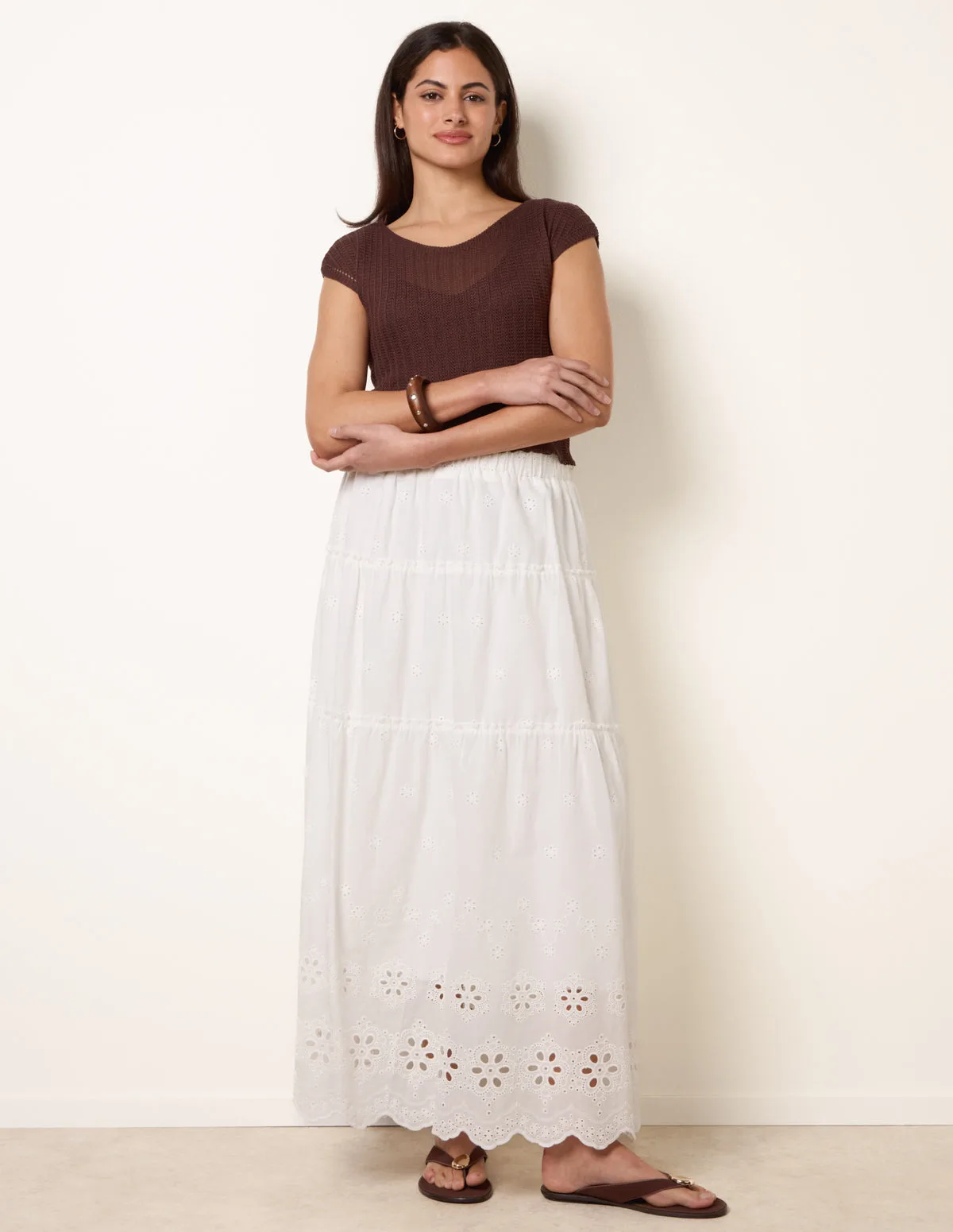 Womens Crochet Detailed Maxi Skirt - White - Size Medium - Blue Vanilla - FashionsVida