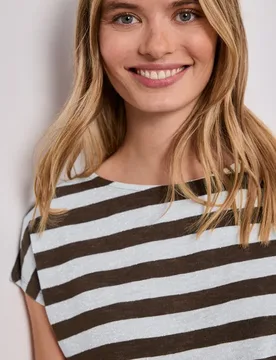 Dropped Shoulder Shirt mit Streifen und Glitzer female Braun - Street One - FashionsVida