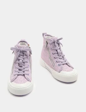 Kids' Glitter High Top Trainers (4 Small - 6 Large) Lilac Female - M&S - FashionsVida