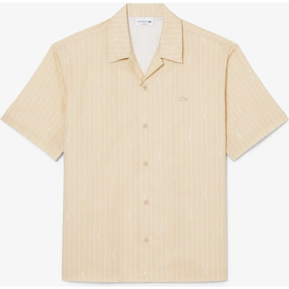 Camisa de hombre de corte holgado de sarga estampada de manga corta - Lacoste - FashionsVida