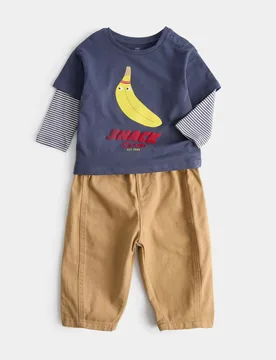 Piece Pure Cotton Top & Bottom Outfit (0-5 Yrs) Navy Mix male - M&S - FashionsVida
