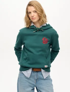 Superdry Damen Baumwolle Gesticktes Logo SD & CO Neon Kapuzenpullover, Grün & Rot, Größe: 36 - 79.99 - FashionsVida