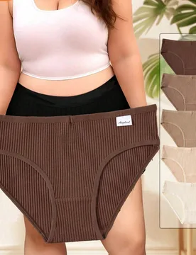 Piezas de bragas de algodón para mujer talla grande: bragas cómodas acanaladas, textura acanalada, tela suave, diseño ligero 2XL - Shein - FashionsVida