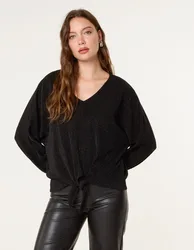 Tie Front Top - 18/20 / BLACK - female