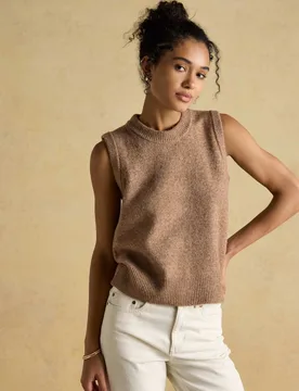 Textured Crew Neck Knitted Vest Tan female - Joules - FashionsVida