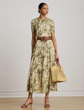 Falda larga de algodón con estampado floral - Lauren Ralph Lauren - FashionsVida