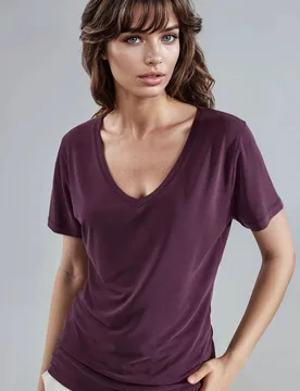 Womens V-Neck Short Sleeve Modal Blouse - Lilac - Size Small - Busem - FashionsVida