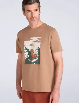 Mountain Sketch' Mens Graphic T-Shirt Breathable Everyday Tee Rust Cotton - Size 3xl - Mountain Warehouse - FashionsVida