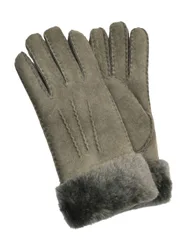 Women's Genuine Sheepskin Suede Gloves with Fur Cuff in Grey Size: Large - Grey - Size: L