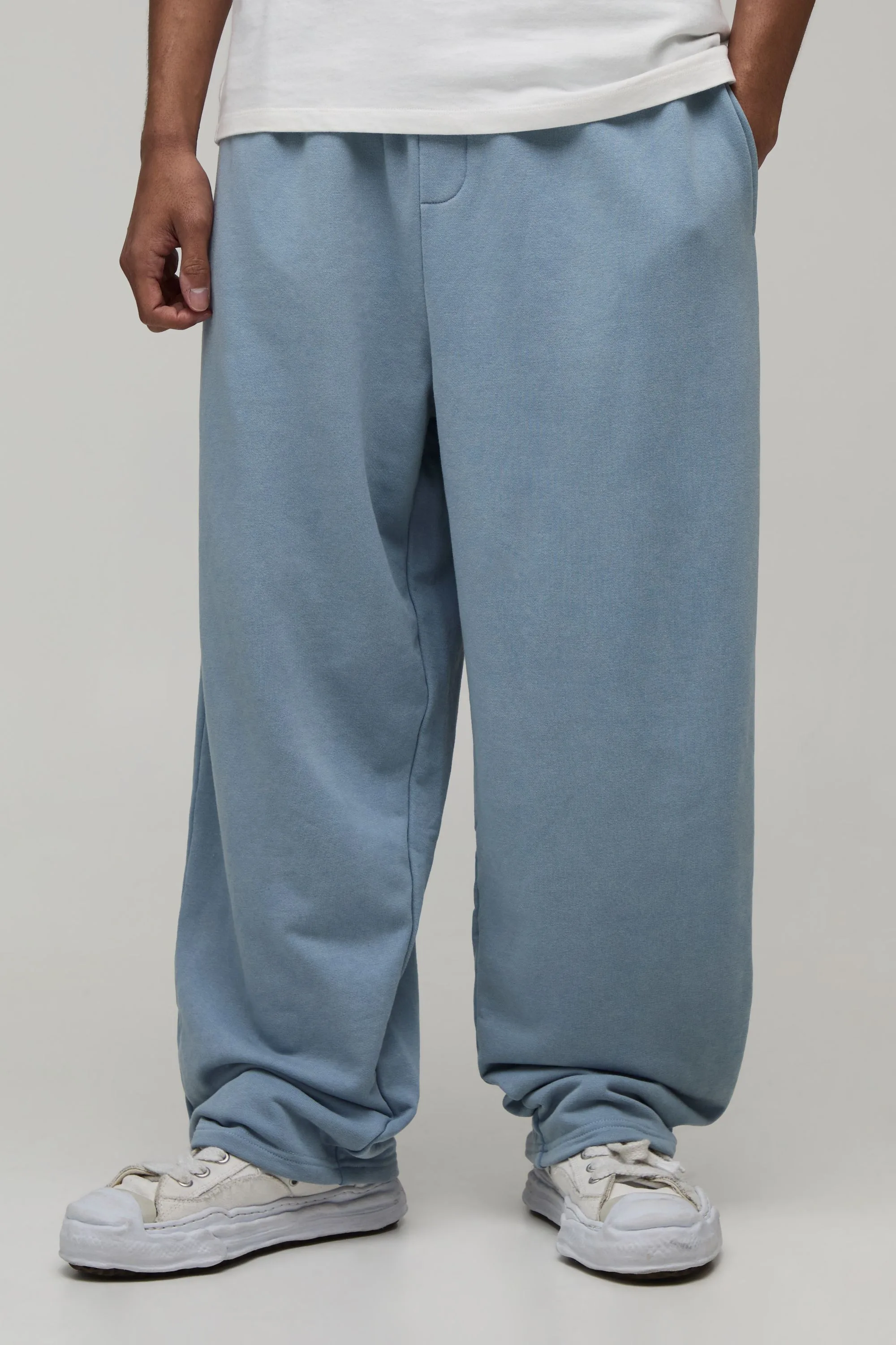Mens Balloon Fit Washed Loopback Joggers - Pale Blue Cotton - Size X-Small - boohooMAN - FashionsVida