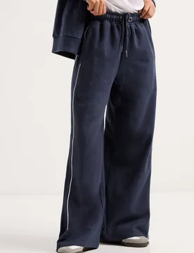 Women's Petite Contrast Piped Wide Leg Joggers Pants in Dark Navy Size: 10 - Dark Navy - Size: 10 - PixieGirl - FashionsVida
