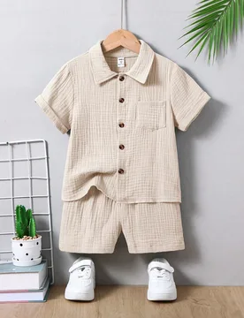 Set de 2 piezas de camiseta de manga corta de algodón y pantalones cortos casuales y sencillos para niño pequeño, adecuado para la vida diaria, la - Shein - FashionsVida
