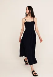 Annie Smocked Check Midi Dress In Navy - 6