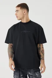 Herren Oversized Premium Super Heavyweight Besticktes T-Shirt Black Größe 2XL
