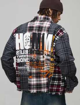 Herren Oversized Kastenförmiges Hemd Mit Karomuster-Einsätzen Grey Größe Small - boohooMAN - FashionsVida