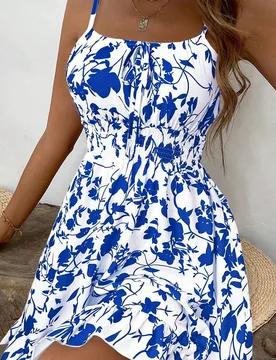 Vestido mini con estampado floral vintage, tirantes, versátil y estilizador, ideal para vacaciones S - Shein - FashionsVida