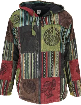 Kapuzenjacke - Goa Jacke, Patchwork Sweatshirt Jacke - grün/bunt - M bis XXL - für Männer - Größe M - multicolor - Männer - male - Guru-Shop - FashionsVida