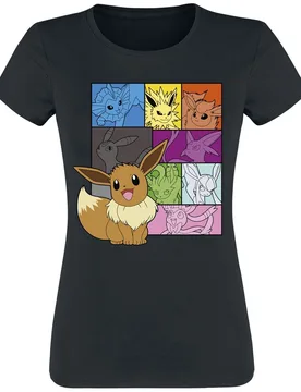 Gaming T-Shirt - Evoli - Eeveelutions - S bis XL - für Damen - Größe M - schwarz - EMP exklusives Merchandise! - Frauen - female - Pokémon - FashionsVida