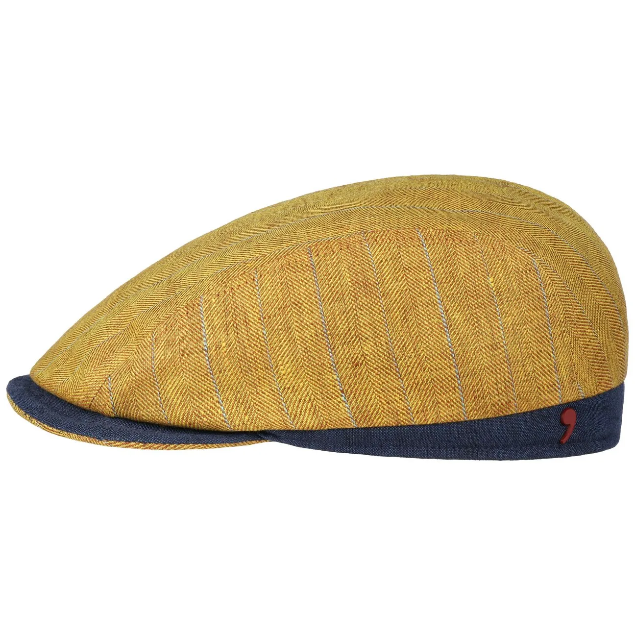 Linen Stripes Flat Cap by Alfonso DEste - mustard - Size: S (54-55 cm) - Alfonso D´Este - FashionsVida