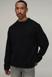Herren Locker Geschnittener Gebürsteter Strickpullover Black Größe Large