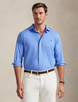 Camisa de hombre de punto con cuello italiano tallas grandes - Polo Ralph Lauren - FashionsVida