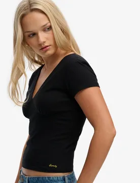 Superdry Damen Korsett-oberteil mit überschnittenen Schultern Black - Größe: 40 - 34.99 - FashionsVida