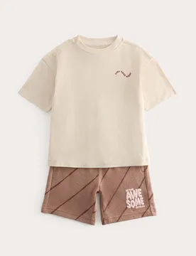 Piece Pure Cotton Graphic Outfit (2-8 Yrs) Brown Mix male - M&S - FashionsVida