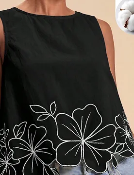 Top sin mangas con bordado floral casual para vacaciones XL - Shein - FashionsVida
