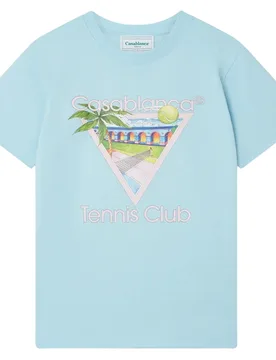 Mens Tennis Club Icon Pale Blue T-Shirt Cotton - Size 3xl - Casablanca - FashionsVida