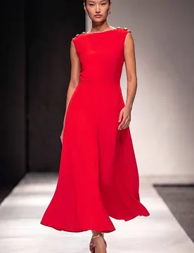 Women's Metal Work Crepe Midi Dress in Red Size: 18 - Red - Size: 18 - Roman - FashionsVida