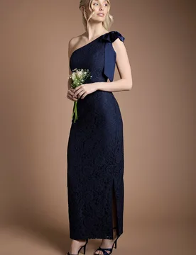 Women's One Shoulder Bow Detail Lace Bridesmaid Dress in Navy Size: 18 - Navy - Size: 18 - Coast - FashionsVida