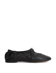 Leather Flat Round Toe Ballet Pumps Black female