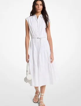 Vestido midi camisero sin mangas de popelina de algodón con cinturón - MICHAEL Michael Kors - FashionsVida
