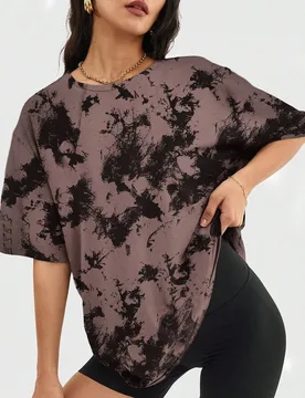 Camiseta de manga corta con cuello redondo degradado para mujer, top casual de corte holgado, deportes de primavera/verano S - Shein - FashionsVida