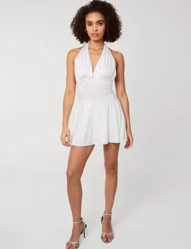 Women's Ivory Diamante Slinky Halter Dress Size: Small - Ivory - Size: S - Pink Vanilla - FashionsVida